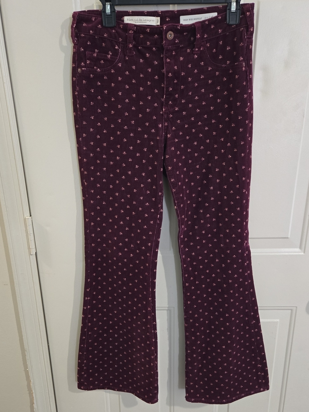 Pilcro And The Letterpress Corduroy High Raise Bootcut Jeans 28 Floral Burgundy